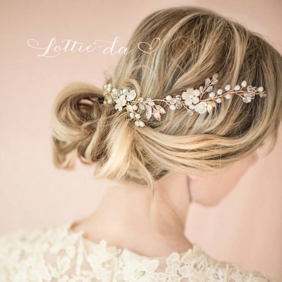 Handmade Etsy Bridal Hairvine / Headband - Floral & Pearl 13.5" - Silver & Cream - Picture 1 of 3